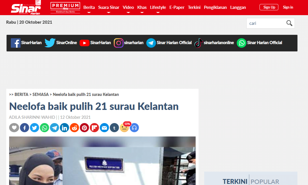 Neelofa baik pulih 21 surau Kelantan – Sinar Harian